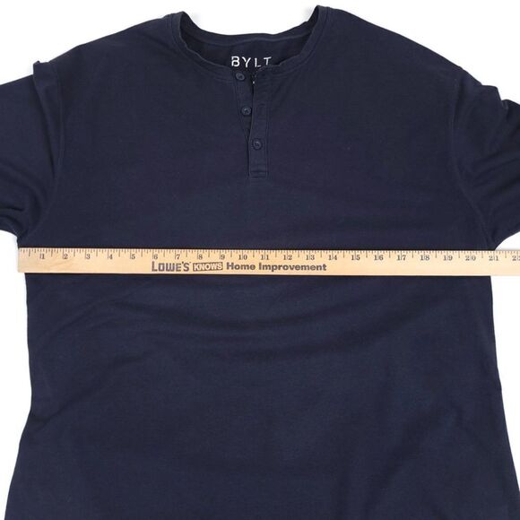 BYLT Drop Cut Long Sleeve Henley Premium Athletic Tee Shirt Navy Blue Mens Large - Picture 4 of 7